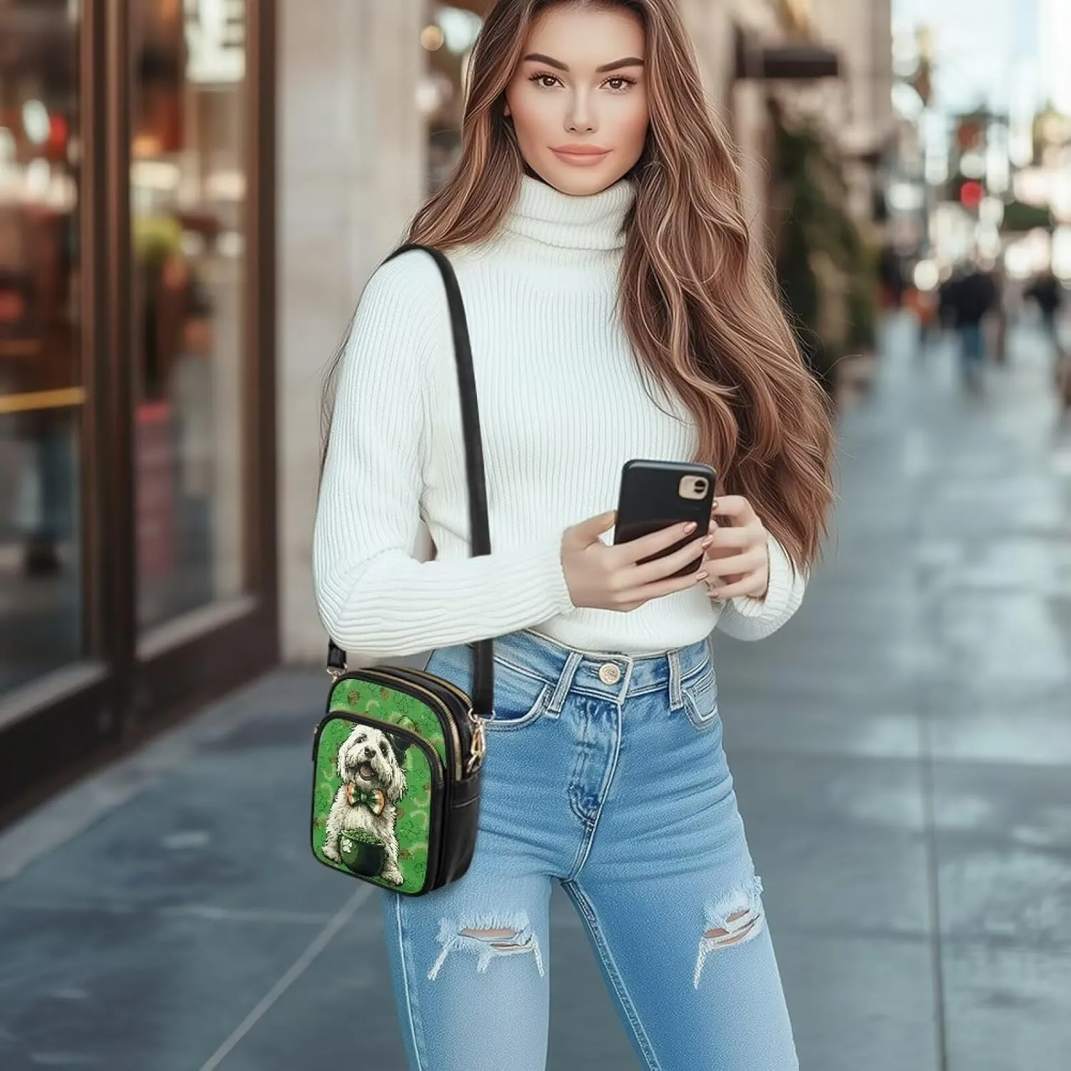 FOR U DESIGNS Small Crossbody Bag for Women Trendy Shoulder Hobo Purses St. Patrick's Day Green Leaves Leather Satchel Bags