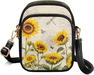 FOR U DESIGNS Sunflower Crossbody Bags for Women Leather Hobo Satchel Purses Multi Zipper Pockets Trendy Shoulder Bag