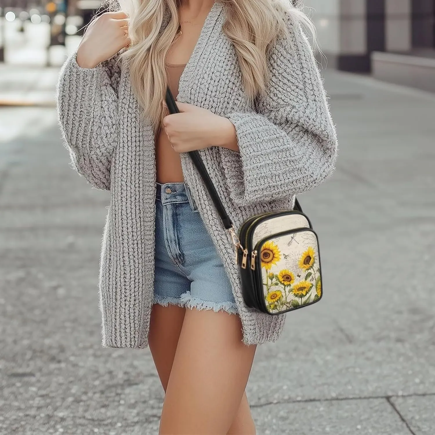 FOR U DESIGNS Sunflower Crossbody Bags for Women Leather Hobo Satchel Purses Multi Zipper Pockets Trendy Shoulder Bag
