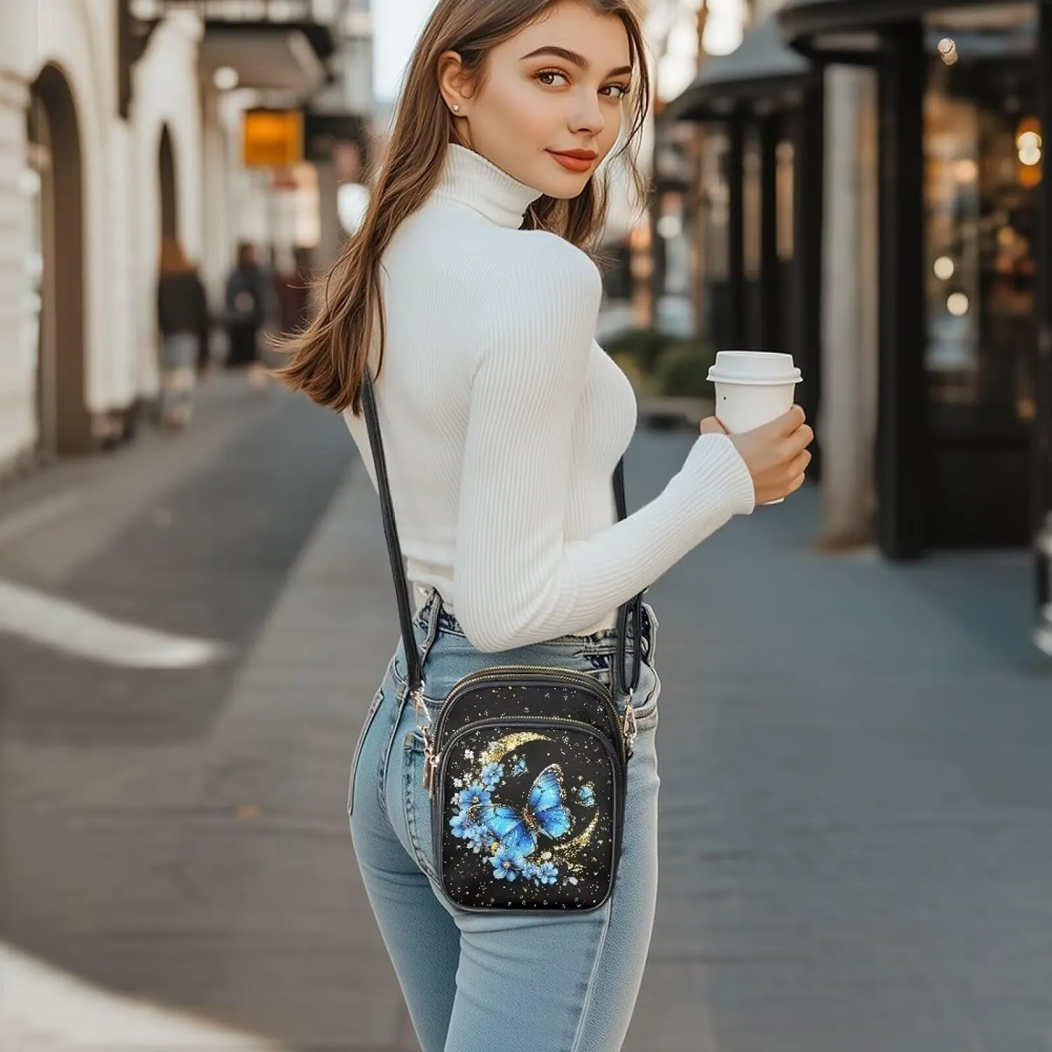 FOR U DESIGNS Women's Crossbody Bag Trendy Leather Hobo Satchel Purse Adjustable Shoulder Strap Butterfly Cross Body Purse