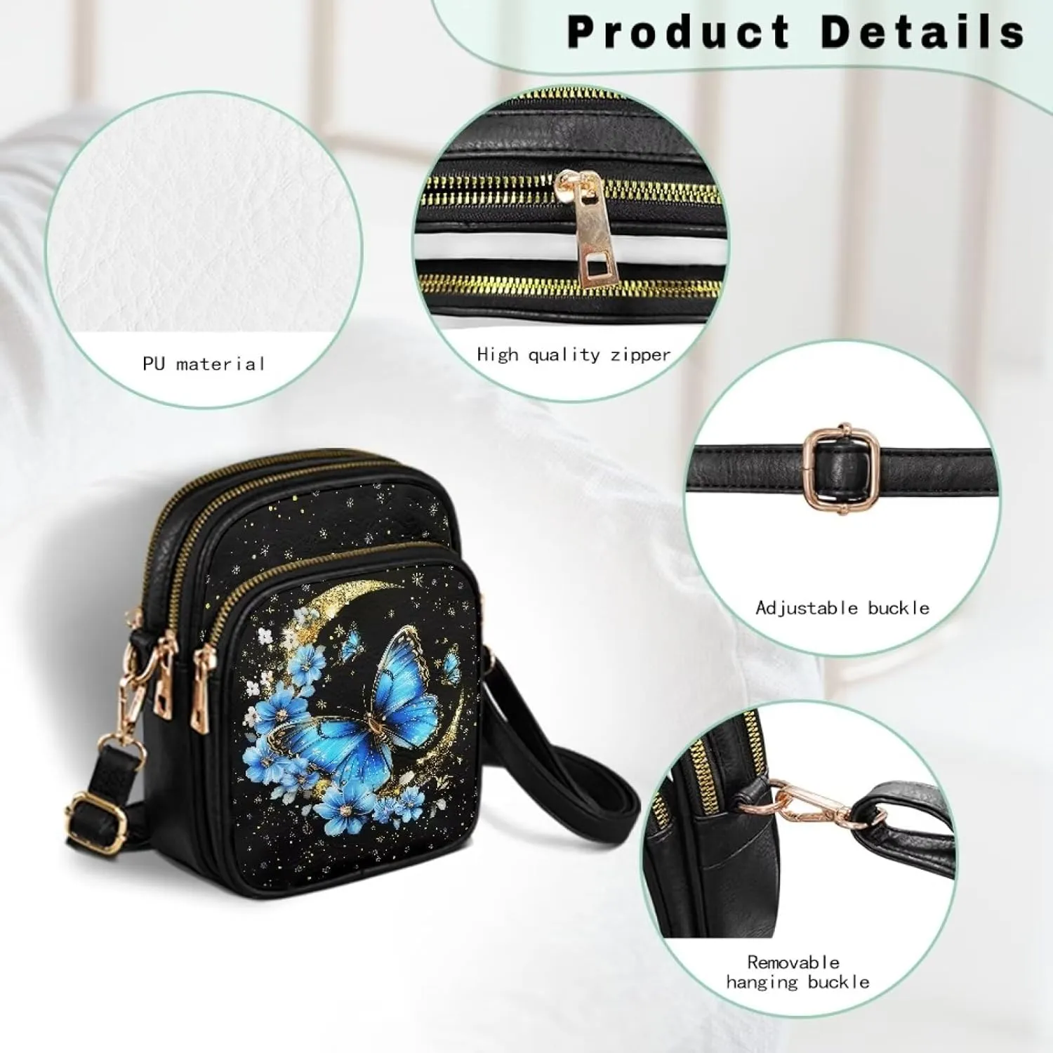 FOR U DESIGNS Women's Crossbody Bag Trendy Leather Hobo Satchel Purse Adjustable Shoulder Strap Butterfly Cross Body Purse