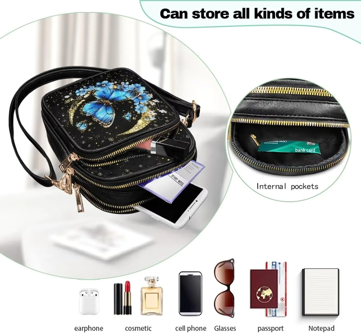FOR U DESIGNS Women's Crossbody Bag Trendy Leather Hobo Satchel Purse Adjustable Shoulder Strap Butterfly Cross Body Purse