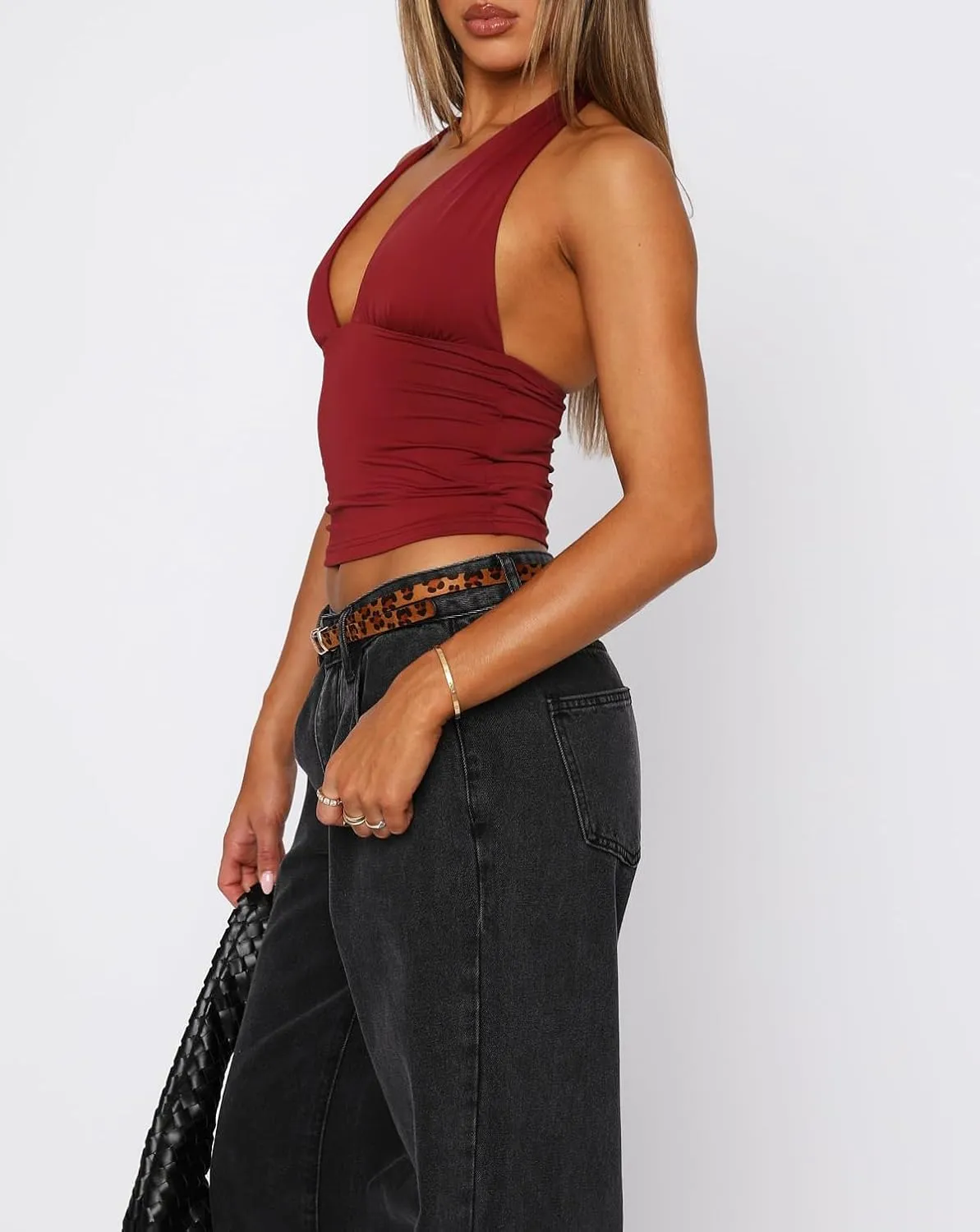 ForeFair Women Sexy Halter Deep V Neck Backless Crop Tank Top Open Back Sleeveless Slim Fit Y2k Summer Tops