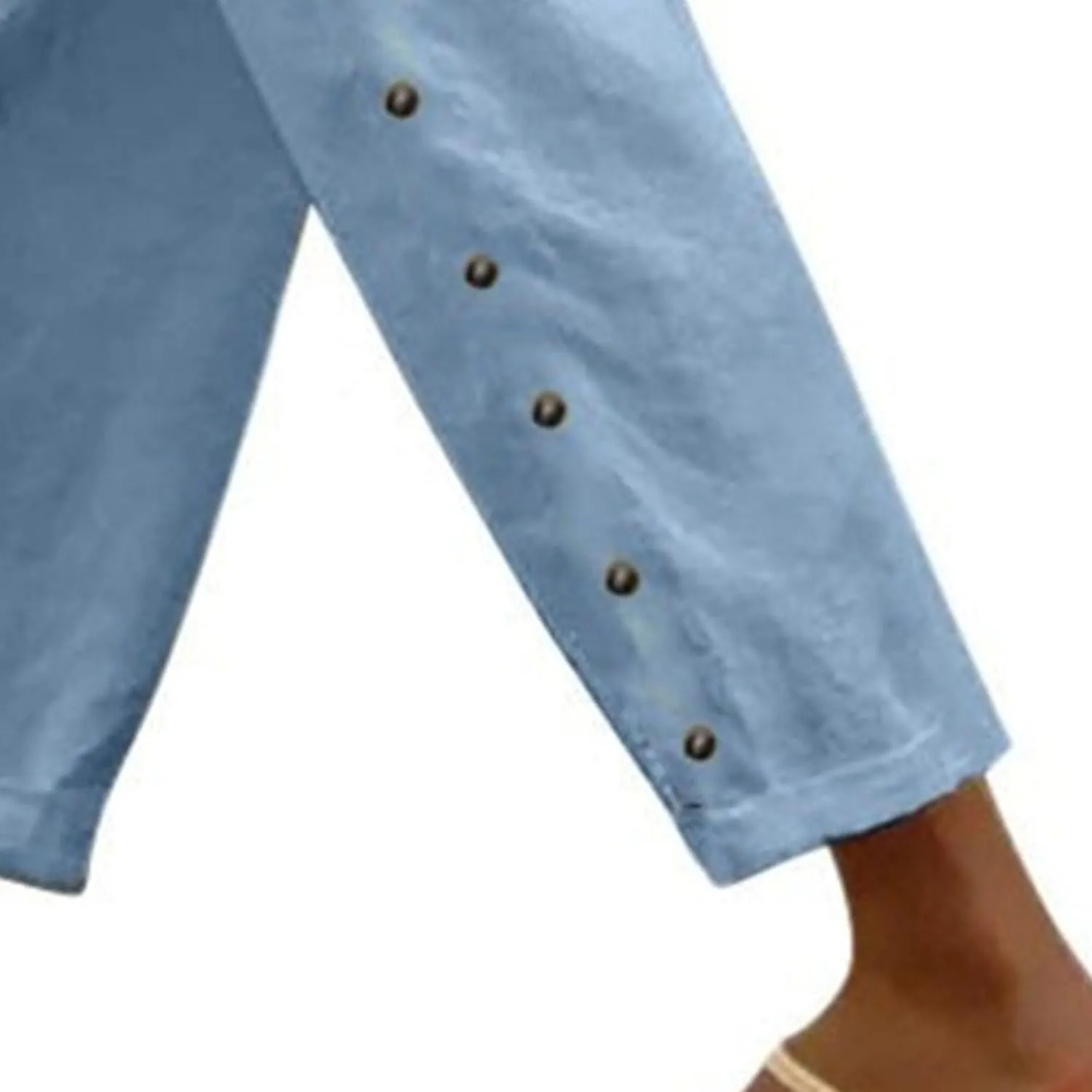 Gauze Pants for Women Casual Summer Striped Side Button Elastic Waist Trendy Pants Straight Leg Baggy Trousers