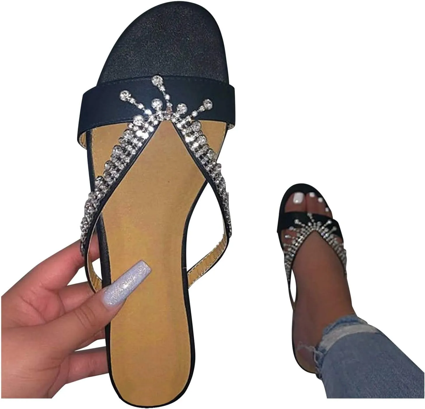 Gibobby Sandals for Women 2023 Fashion Comfy Platform Sandal Crystal Shoes Summer Beach Travel Flip Flops