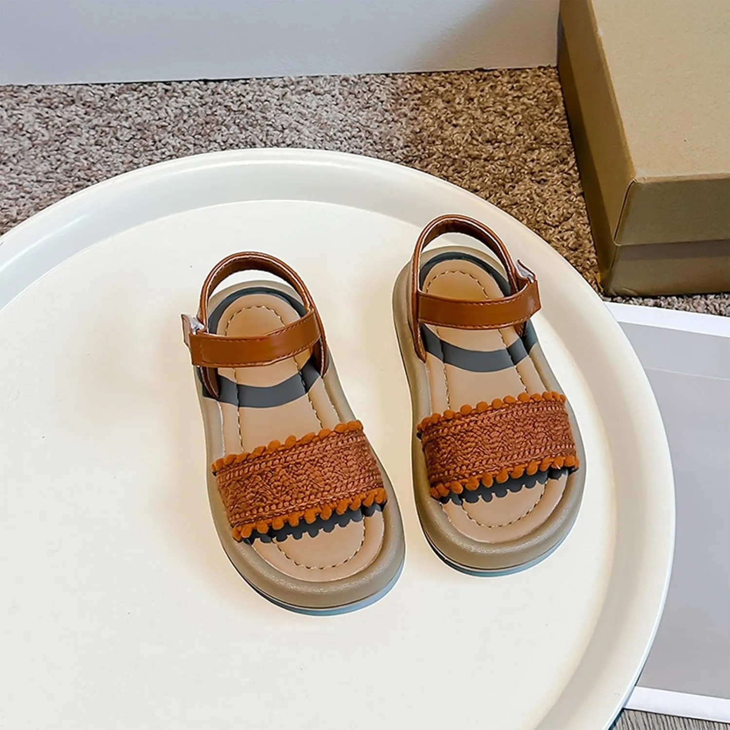 Girls Dress Shoes Girls Fashion Sandals Childrens Braided Shoes Vacation Beach For Small And Medium Children Double Slip On Slide Sandals