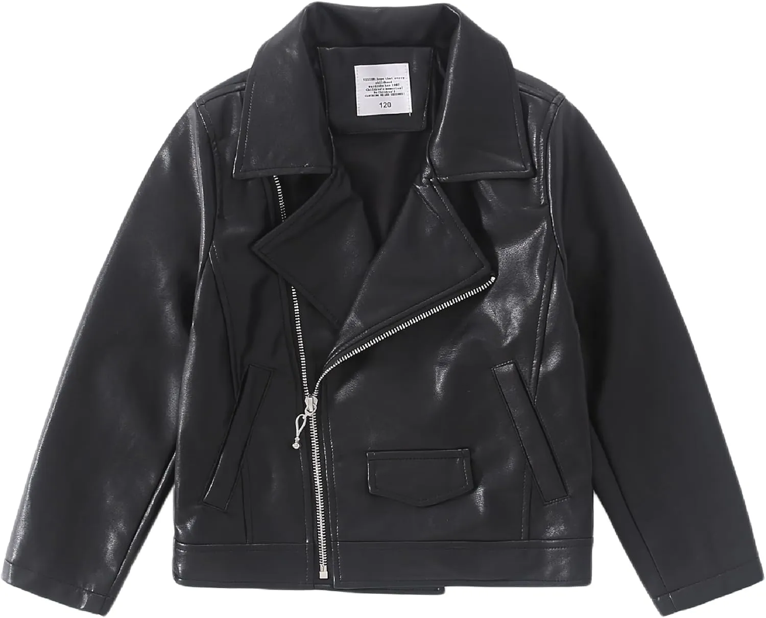 Girls Faux Leather Motorcycle Jacket Bomber Coat with Zipper Pockets Windproof Spring Fall Outerwear for Kids Ages 4-14