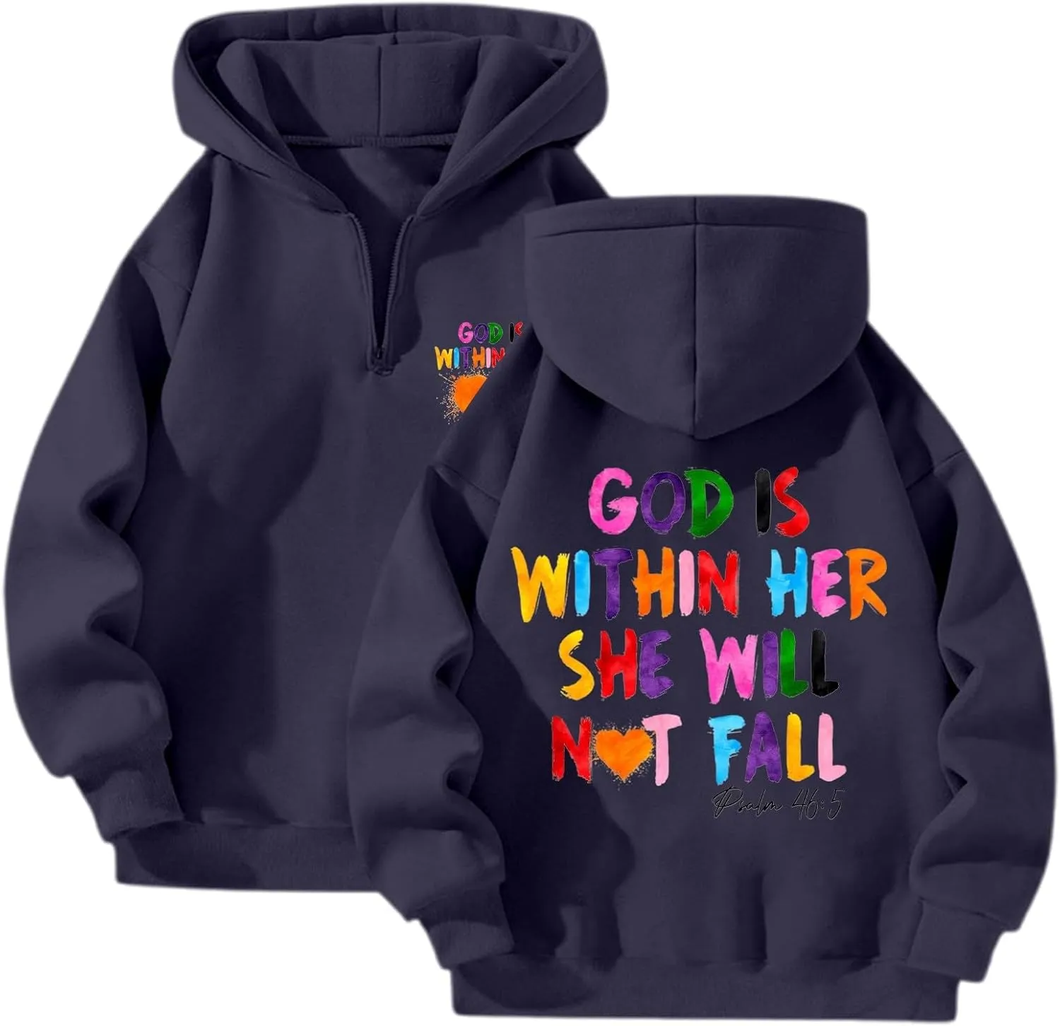 God is Within Her Will Not Fall Hoodies for Women,Casual Zip Up Hooded Sweatshirt Oversized Cute Fall Sweatshirts