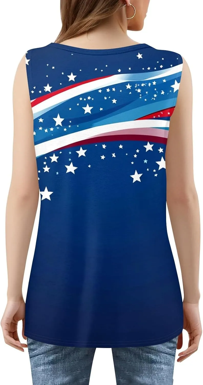 GOFULY 4Th of July Patriotic Independence Day Tank Tops for Women Pleated Square Neck Fourth of July USA Flag Shirts Summer
