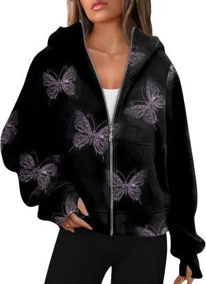 GOFULY Zip Up Hoodies For Women Trendy Long Sleeve Hooded Sweatshirts Fall Thumb Holes Jackets Winter Outfits With Pockets