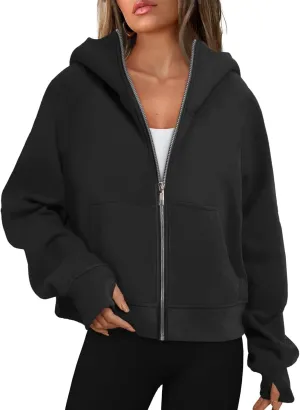 GOFULY Zip Up Hoodies For Women Trendy Long Sleeve Hooded Sweatshirts Fall Thumb Holes Jackets Winter Outfits With Pockets