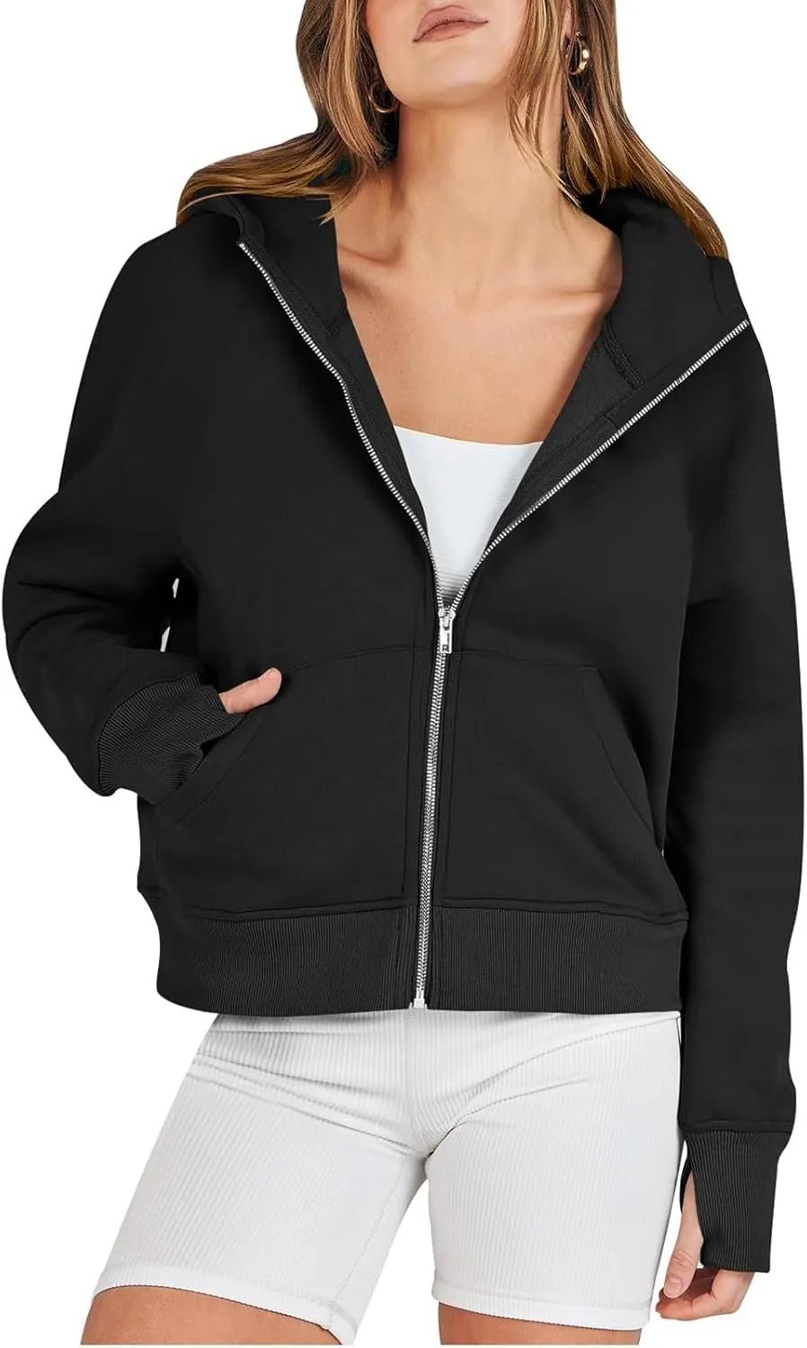 GOFULY Zip Up Hoodies For Women Trendy Long Sleeve Hooded Sweatshirts Fall Thumb Holes Jackets Winter Outfits With Pockets