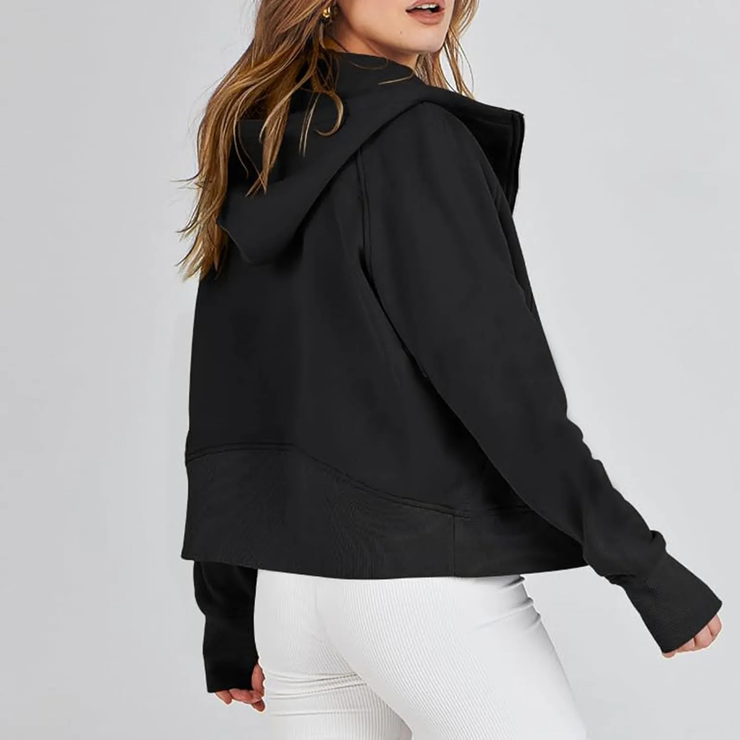 GOFULY Zip Up Hoodies For Women Trendy Long Sleeve Hooded Sweatshirts Fall Thumb Holes Jackets Winter Outfits With Pockets
