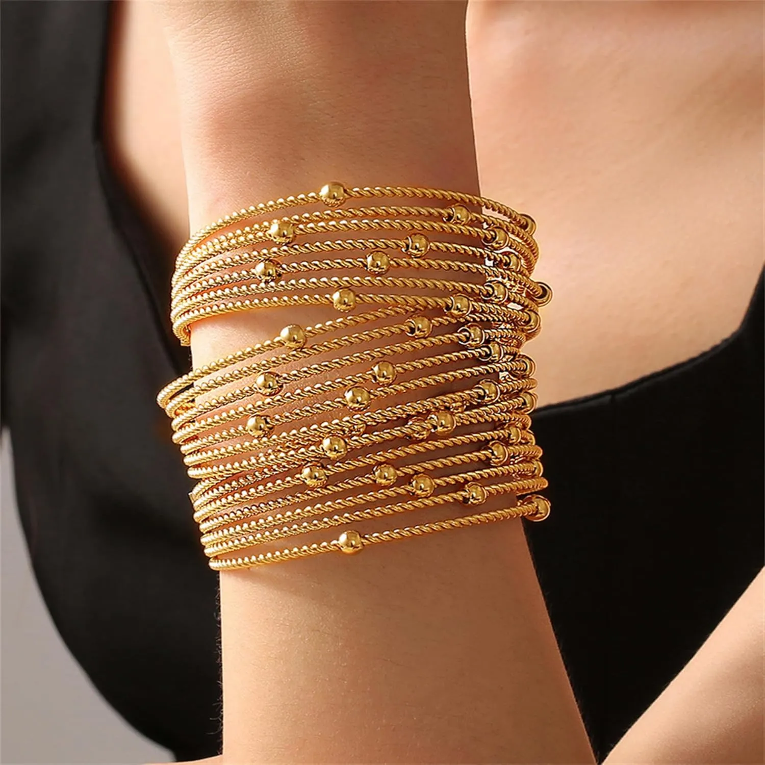 Gold Cuff Bracelets Adjustable Open Engraved Bangle Bracelets Stainless Steel Jewelry Birthday Halloween Christmas Gifts for Women Men