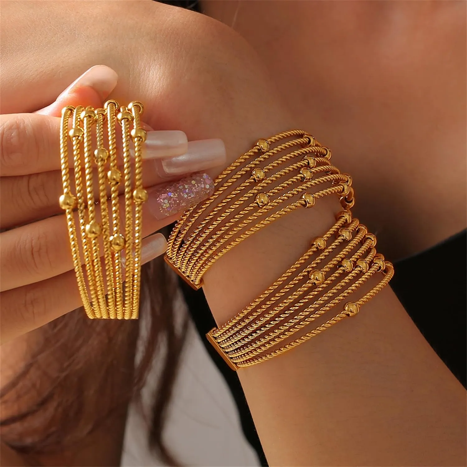 Gold Cuff Bracelets Adjustable Open Engraved Bangle Bracelets Stainless Steel Jewelry Birthday Halloween Christmas Gifts for Women Men
