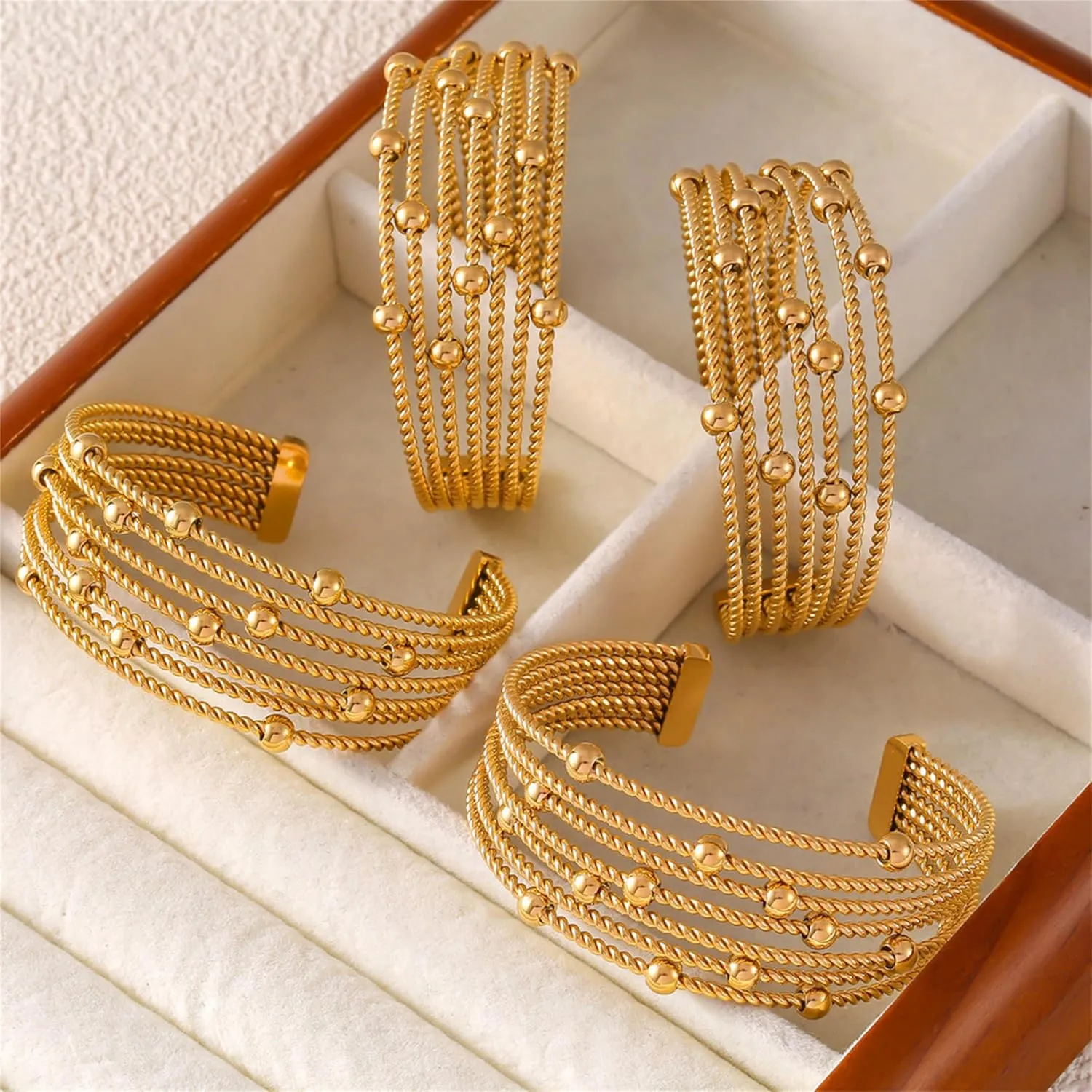Gold Cuff Bracelets Adjustable Open Engraved Bangle Bracelets Stainless Steel Jewelry Birthday Halloween Christmas Gifts for Women Men