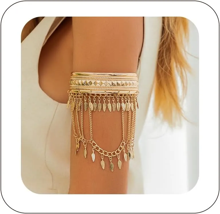 Gold Cuff Bracelets for Women Arm Cuff Wrap Bracelet Gold Statement Bangle Bracelets Upper Arm Boho Wide Bangle Bracelets Irregular Bracelet Thick Arm Cuff Punk Jewelry (Style1-gold)
