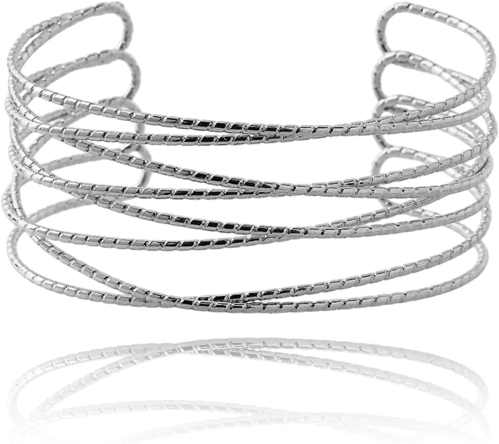 Gold Cuff Bracelets for Women Multi-layer Cross Wire Bangle Open Adjustable Cuff Bangle Bracelet Chunky Wide Cuff Bracelets