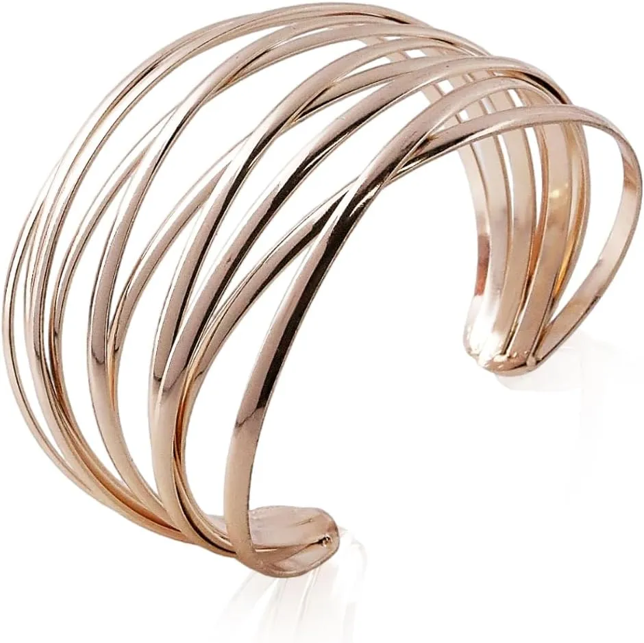 Gold Cuff Bracelets for Women Multi-layer Cross Wire Bangle Open Adjustable Cuff Bangle Bracelet Chunky Wide Cuff Bracelets