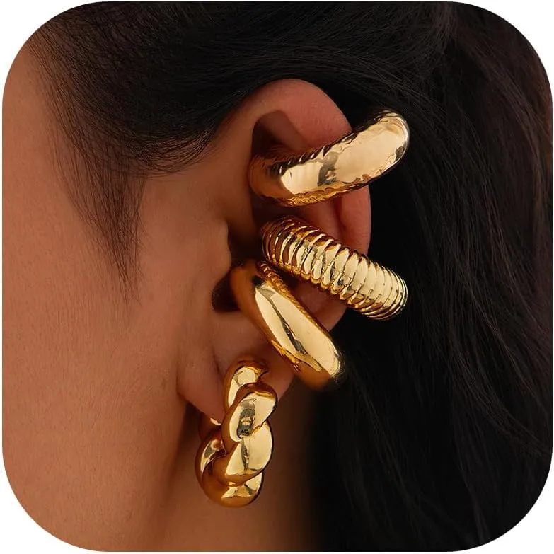 Gold Ear Cuffs for Women Chunky Cartilage Clip On Earrings Non Piercing Ear Cuffs Boho Ear Jewelry for Helix