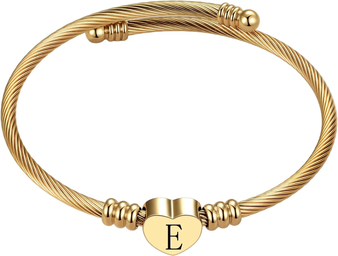Gold Initial Letter Cuff Bracelets Alphabet A-Z Heart Bangle Bracelets Expandable Stainless Steel Women Personalized Jewelry