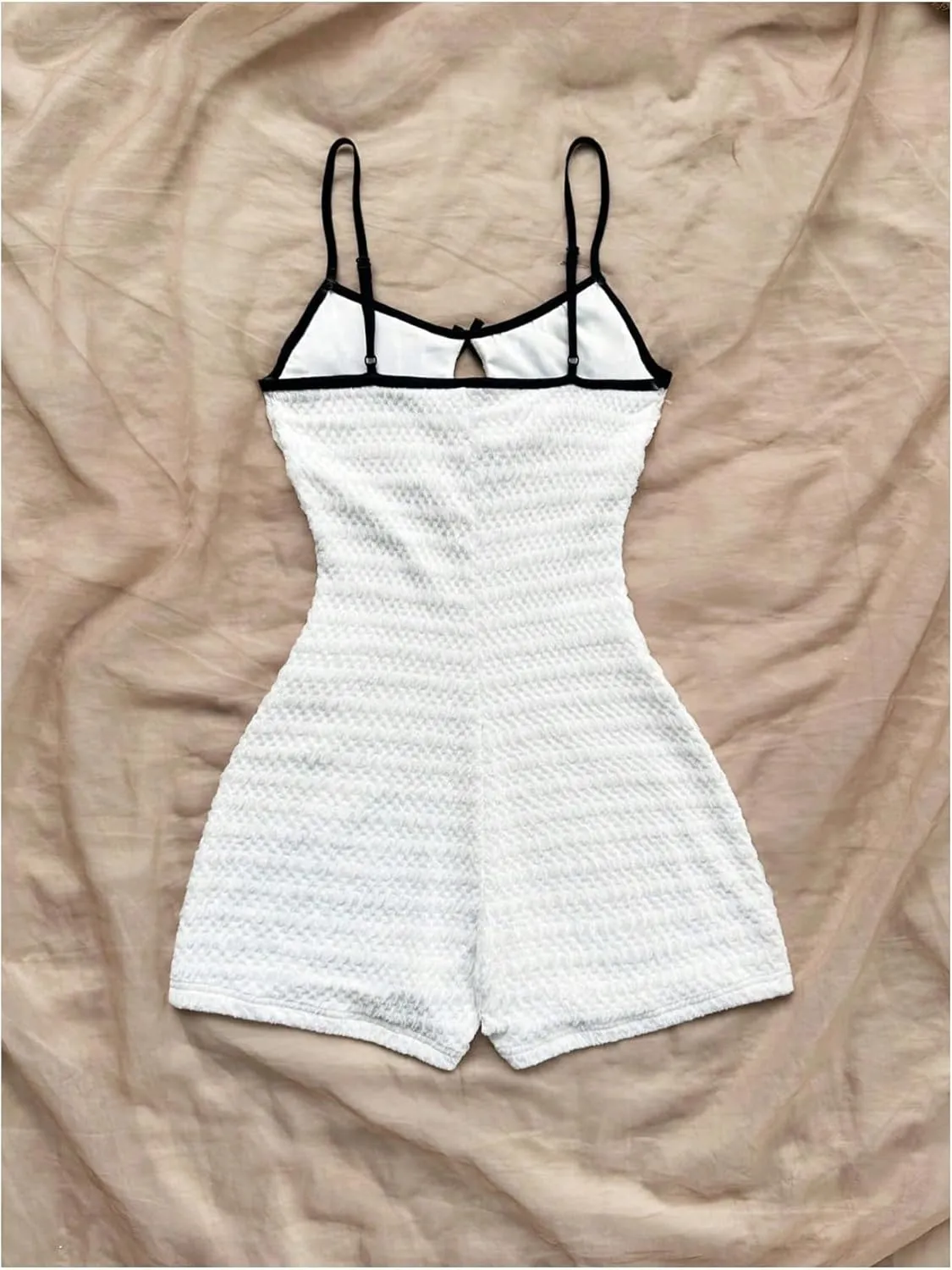 GORGLITTER Women's Bow Backless Shorts Bodysuit Sleeveless Gym Rompers Open Back One Piece Workout Jumpsuit Unitard