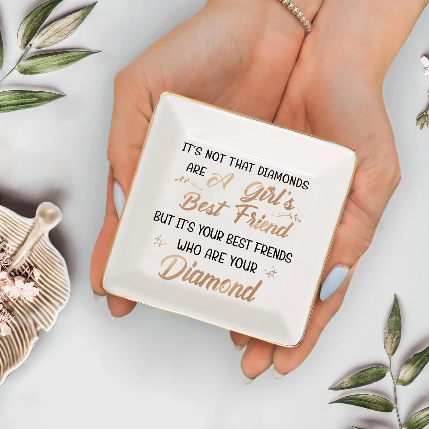 Gossby Personalized Ceramic Jewelry Tray - Gifts For Women Best Friend - Custom Tray, Dish, Plate For Ring, Earring, Bracelet - Bestie Gifts For Birthday, Christmas - Its Not That Diamonds Are A Girl