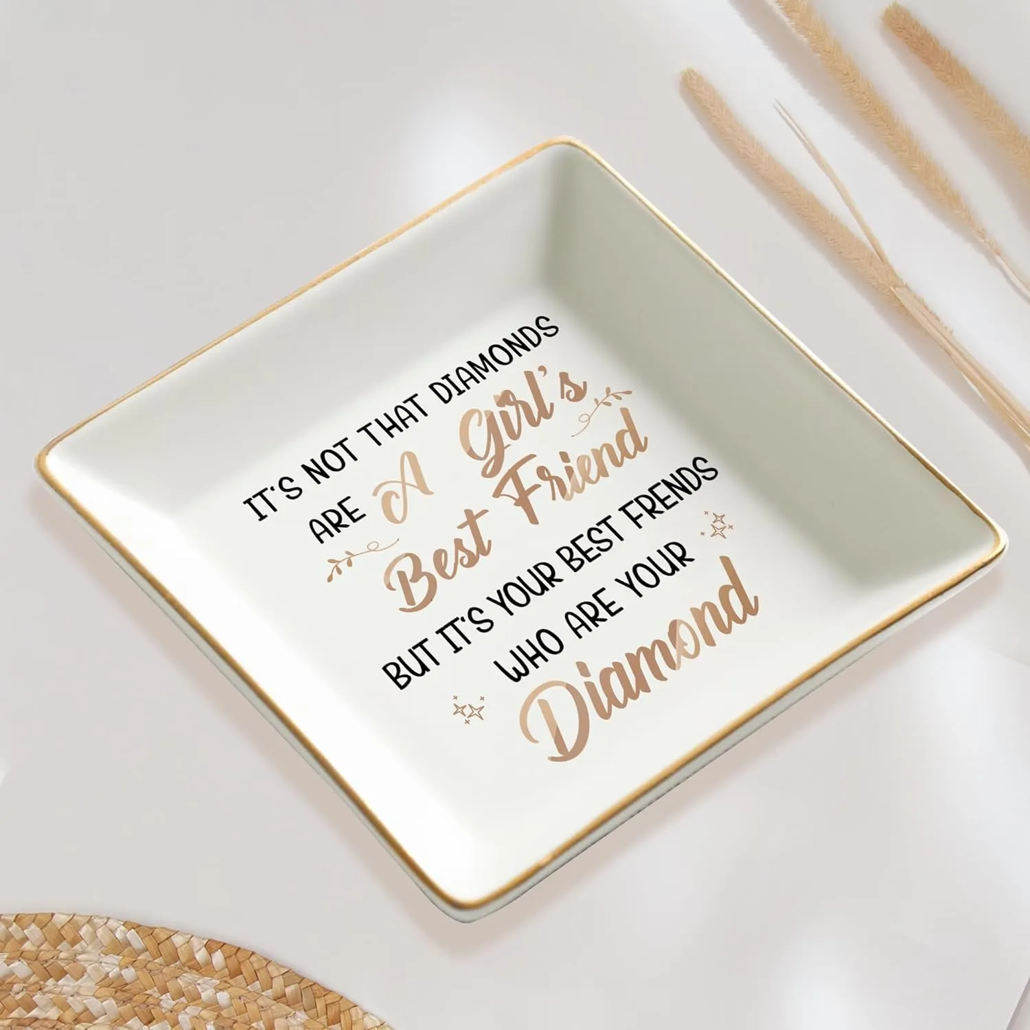 Gossby Personalized Ceramic Jewelry Tray - Gifts For Women Best Friend - Custom Tray, Dish, Plate For Ring, Earring, Bracelet - Bestie Gifts For Birthday, Christmas - Its Not That Diamonds Are A Girl