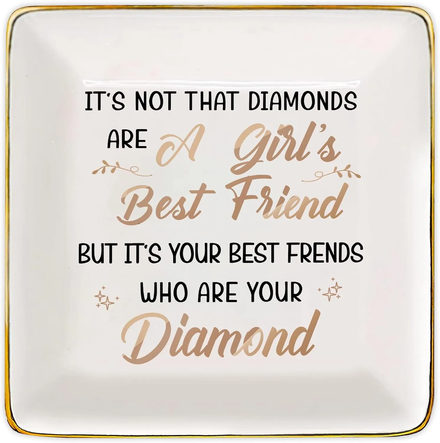 Gossby Personalized Ceramic Jewelry Tray - Gifts For Women Best Friend - Custom Tray, Dish, Plate For Ring, Earring, Bracelet - Bestie Gifts For Birthday, Christmas - Its Not That Diamonds Are A Girl