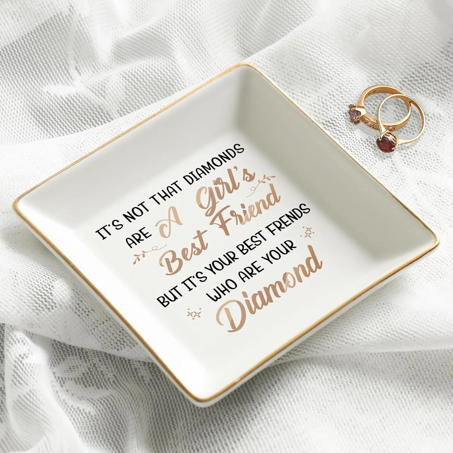 Gossby Personalized Ceramic Jewelry Tray - Gifts For Women Best Friend - Custom Tray, Dish, Plate For Ring, Earring, Bracelet - Bestie Gifts For Birthday, Christmas - Its Not That Diamonds Are A Girl