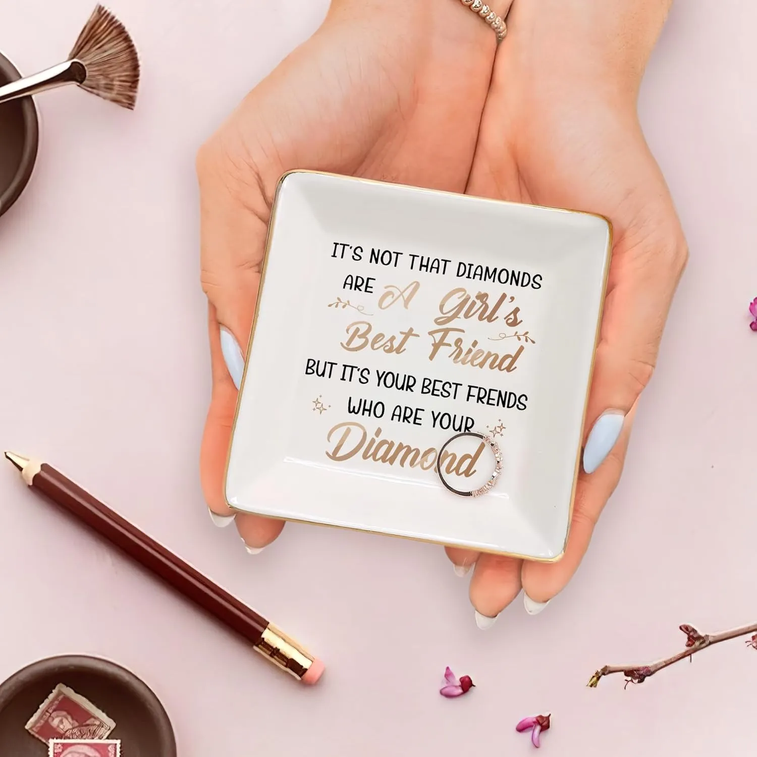 Gossby Personalized Ceramic Jewelry Tray - Gifts For Women Best Friend - Custom Tray, Dish, Plate For Ring, Earring, Bracelet - Bestie Gifts For Birthday, Christmas - Its Not That Diamonds Are A Girl