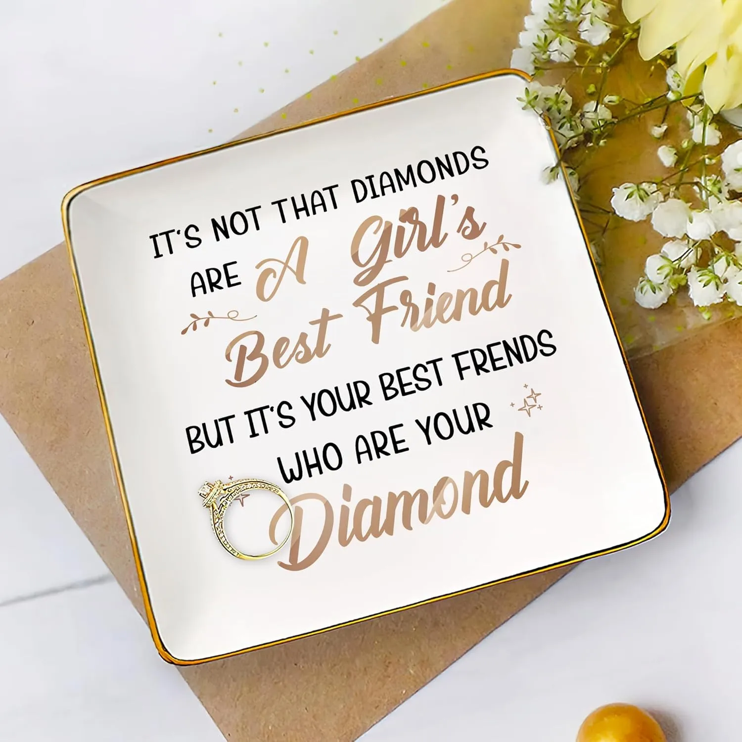 Gossby Personalized Ceramic Jewelry Tray - Gifts For Women Best Friend - Custom Tray, Dish, Plate For Ring, Earring, Bracelet - Bestie Gifts For Birthday, Christmas - Its Not That Diamonds Are A Girl