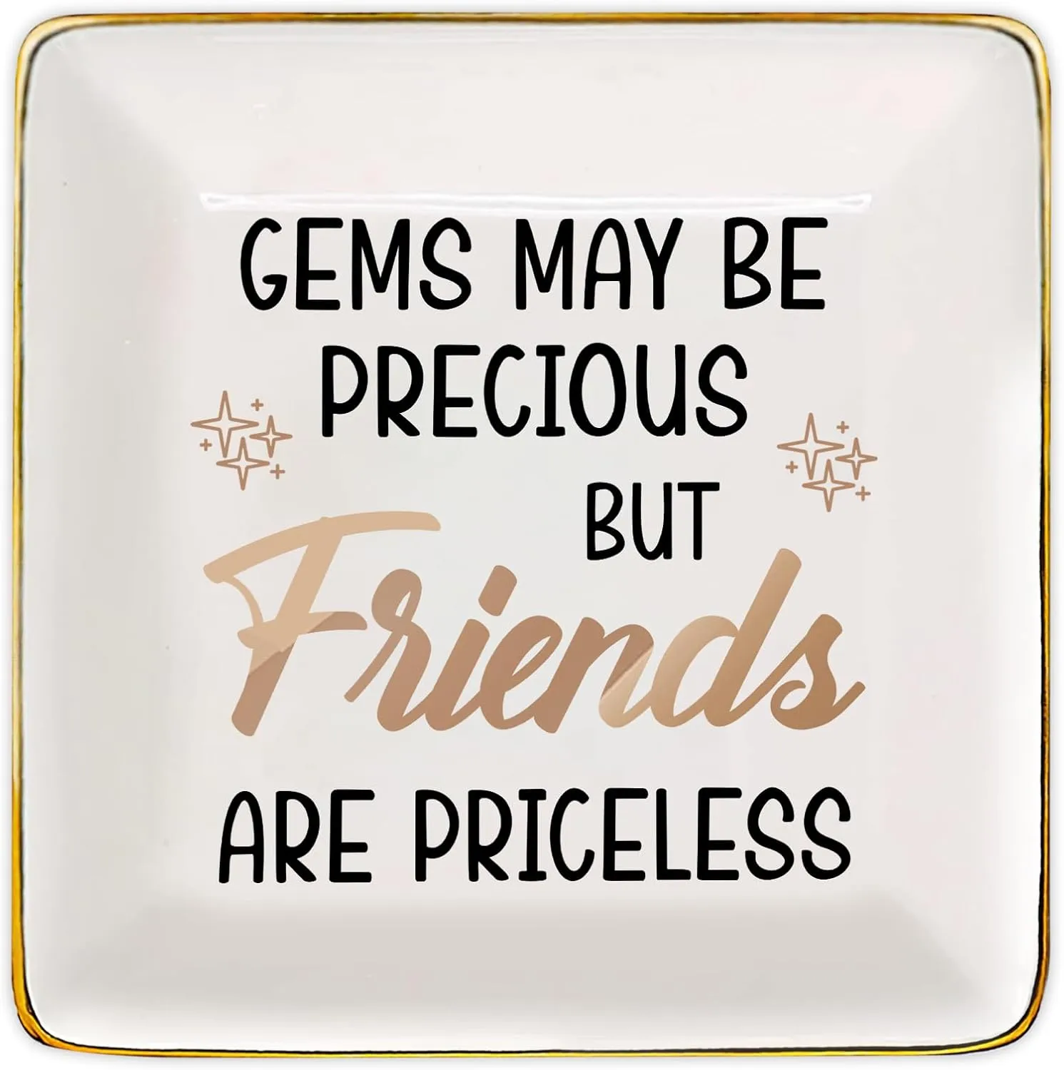 Gossby Personalized Ceramic Jewelry Tray - Gifts For Women Best Friend - Custom Tray, Dish, Plate For Ring, Earring, Bracelet - Custom Bestie Gifts For Birthday, Christmas - Gems May Be Precious
