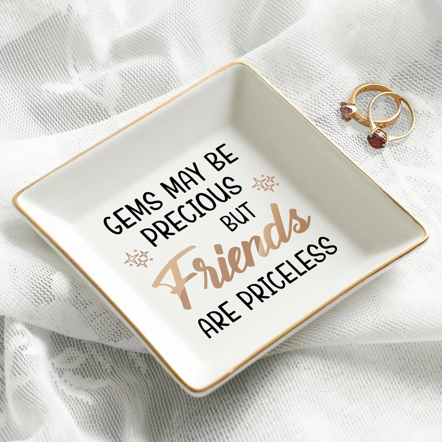 Gossby Personalized Ceramic Jewelry Tray - Gifts For Women Best Friend - Custom Tray, Dish, Plate For Ring, Earring, Bracelet - Custom Bestie Gifts For Birthday, Christmas - Gems May Be Precious