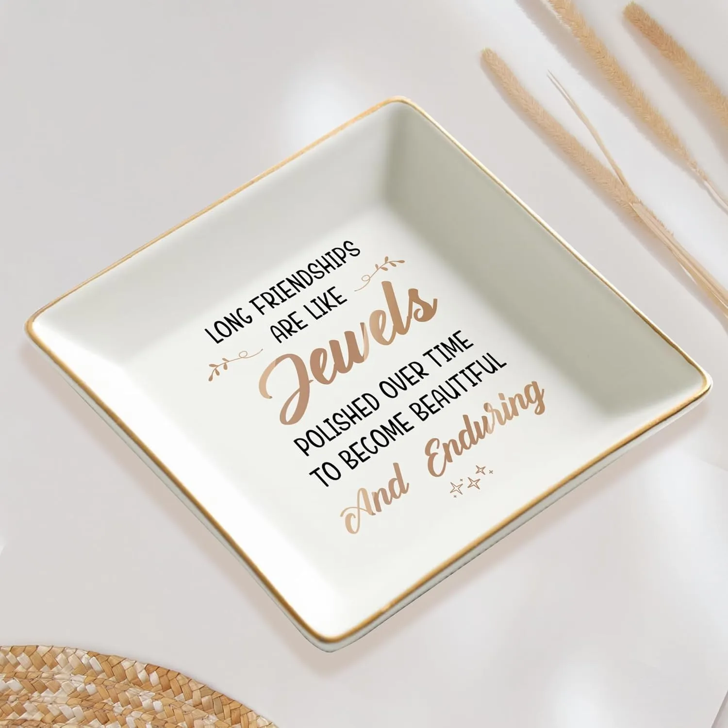 Gossby Personalized Ceramic Jewelry Tray - Gifts For Women Best Friend - Custom Tray, Dish, Plate For Ring, Earring - Custom Bestie Gifts For Birthday, Christmas - Long Friendships Are Like Jewels