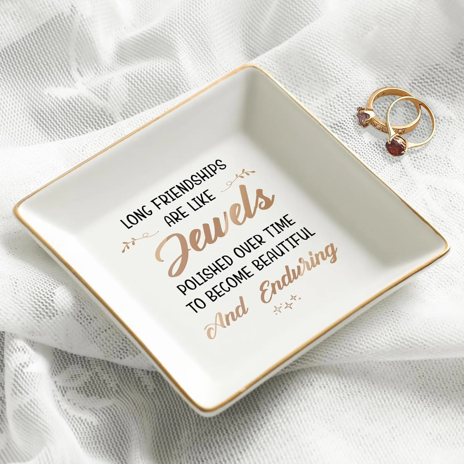 Gossby Personalized Ceramic Jewelry Tray - Gifts For Women Best Friend - Custom Tray, Dish, Plate For Ring, Earring - Custom Bestie Gifts For Birthday, Christmas - Long Friendships Are Like Jewels