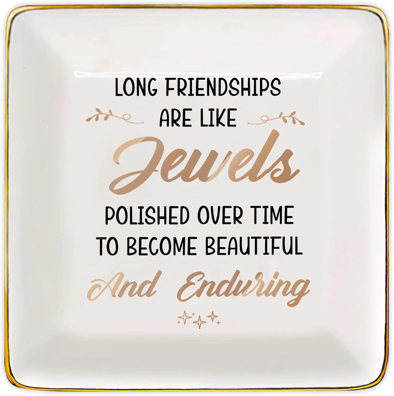 Gossby Personalized Ceramic Jewelry Tray - Gifts For Women Best Friend - Custom Tray, Dish, Plate For Ring, Earring - Custom Bestie Gifts For Birthday, Christmas - Long Friendships Are Like Jewels