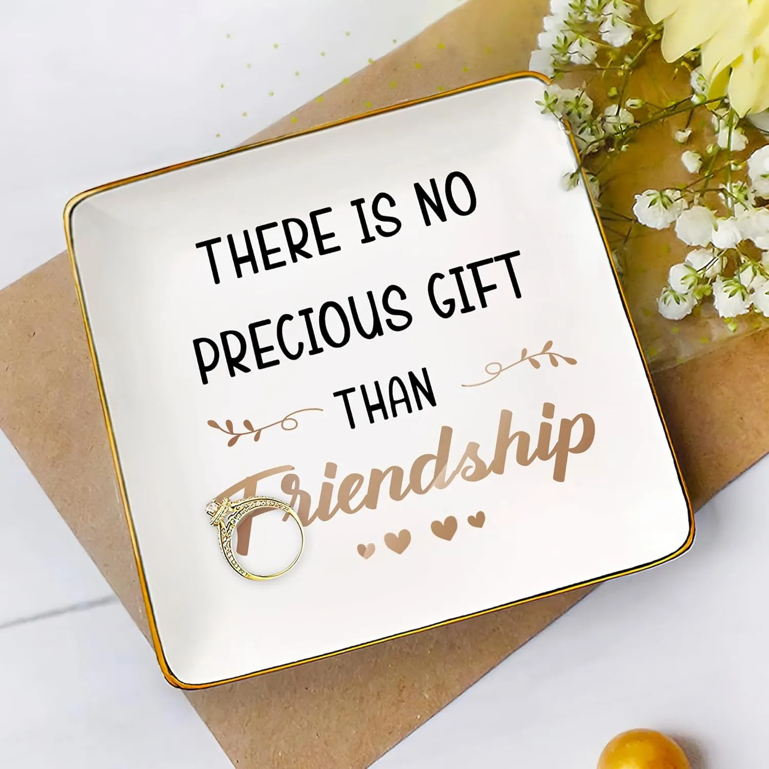 Gossby Personalized Jewelry Tray - Gifts For Women Best Friend - Custom Tray, Dish, Plate For Ring, Earring, Bracelet - Bestie Gifts For Birthday, Christmas - There Is No Precious Gift Than Friendship