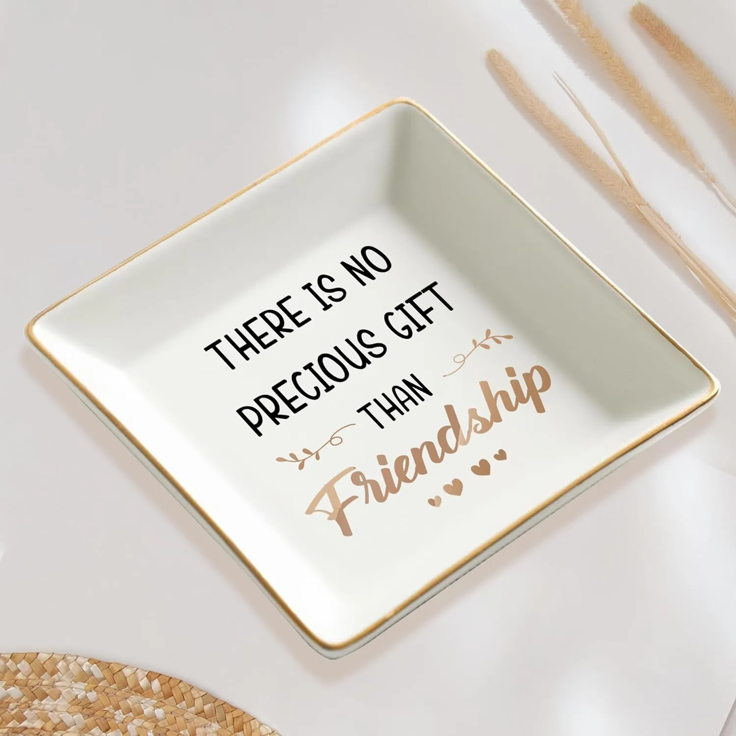 Gossby Personalized Jewelry Tray - Gifts For Women Best Friend - Custom Tray, Dish, Plate For Ring, Earring, Bracelet - Bestie Gifts For Birthday, Christmas - There Is No Precious Gift Than Friendship