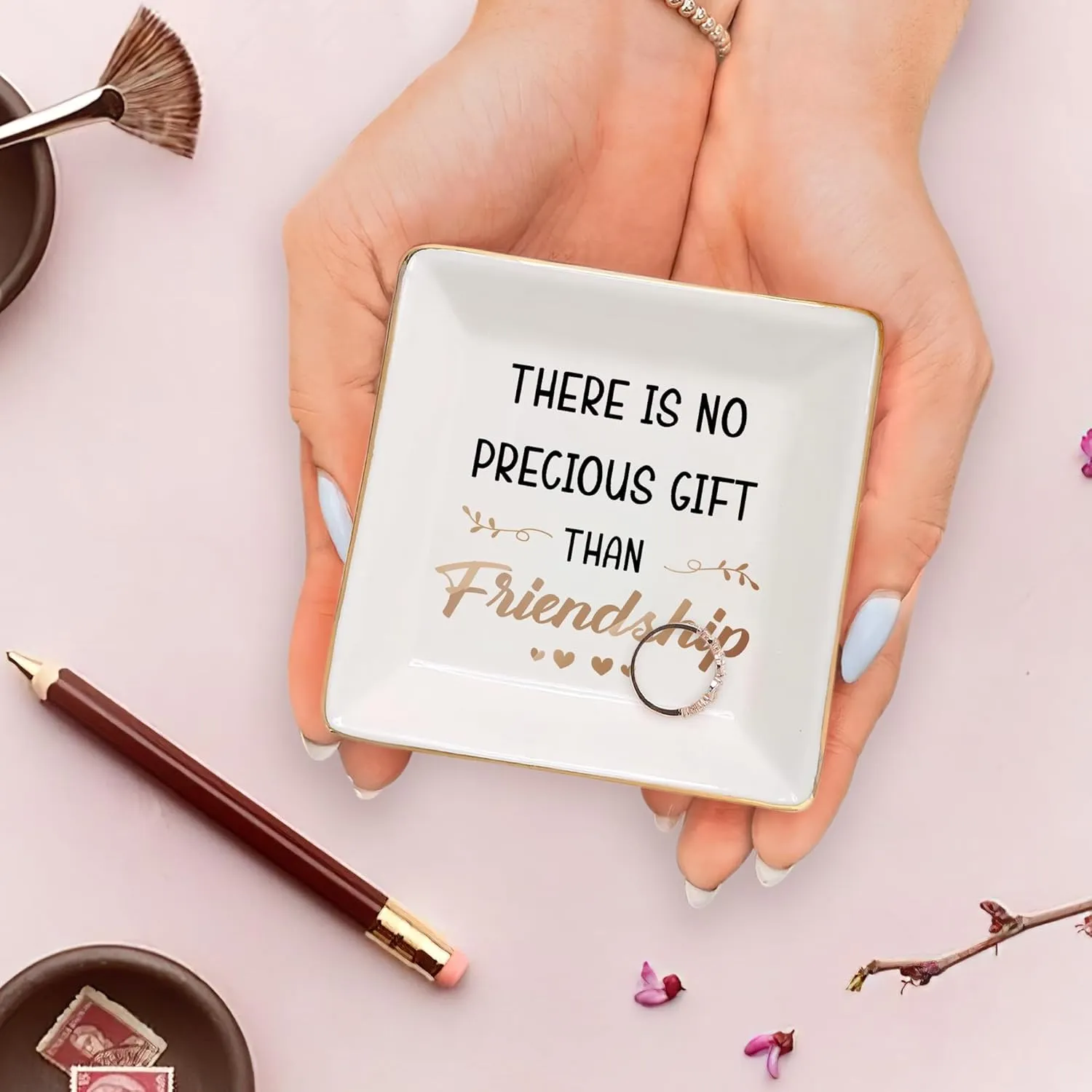 Gossby Personalized Jewelry Tray - Gifts For Women Best Friend - Custom Tray, Dish, Plate For Ring, Earring, Bracelet - Bestie Gifts For Birthday, Christmas - There Is No Precious Gift Than Friendship