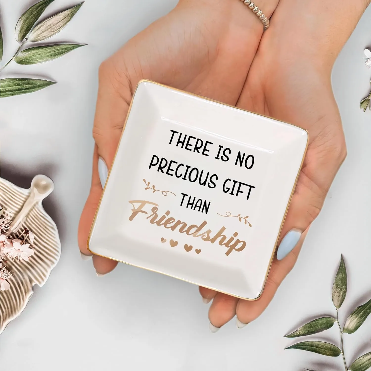 Gossby Personalized Jewelry Tray - Gifts For Women Best Friend - Custom Tray, Dish, Plate For Ring, Earring, Bracelet - Bestie Gifts For Birthday, Christmas - There Is No Precious Gift Than Friendship