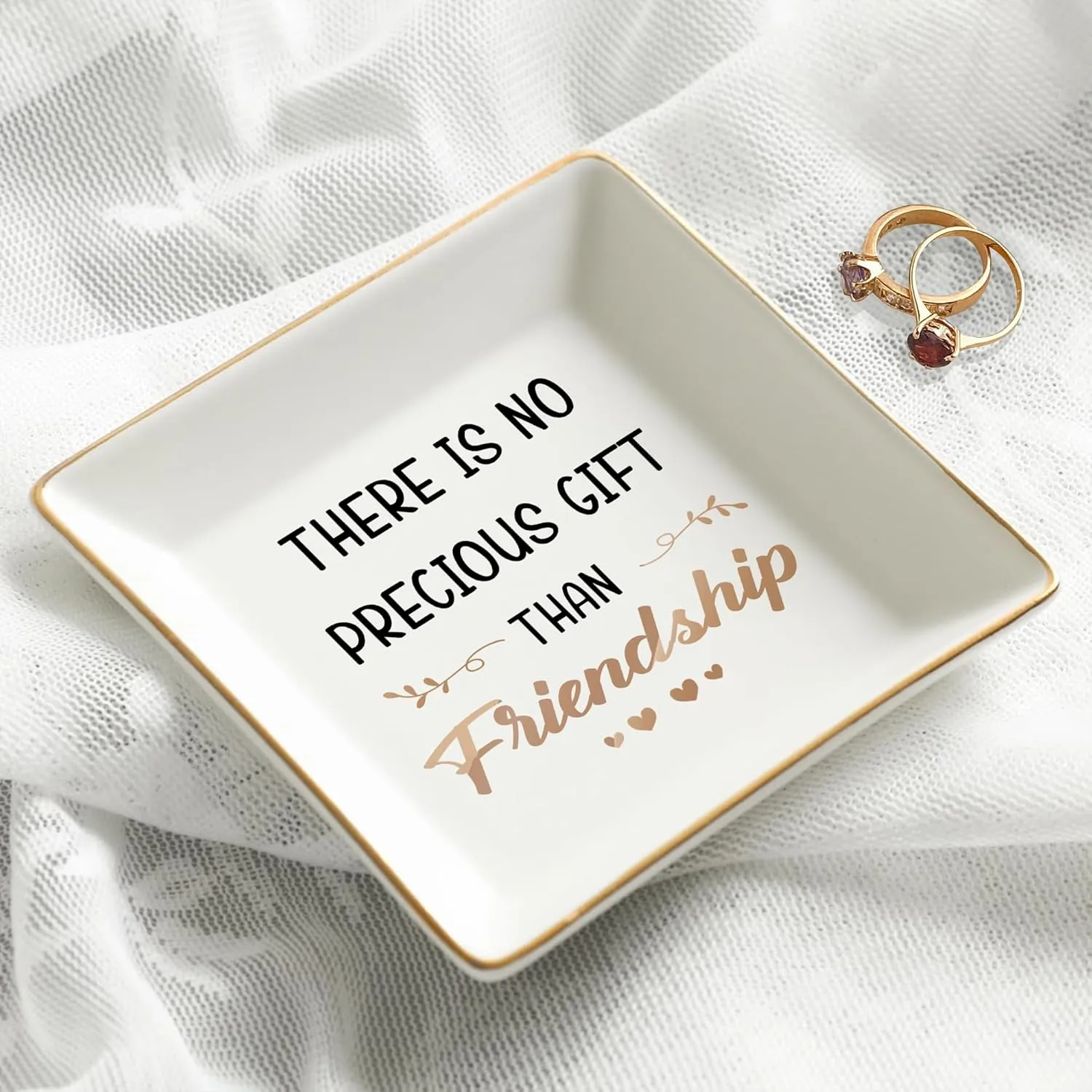 Gossby Personalized Jewelry Tray - Gifts For Women Best Friend - Custom Tray, Dish, Plate For Ring, Earring, Bracelet - Bestie Gifts For Birthday, Christmas - There Is No Precious Gift Than Friendship
