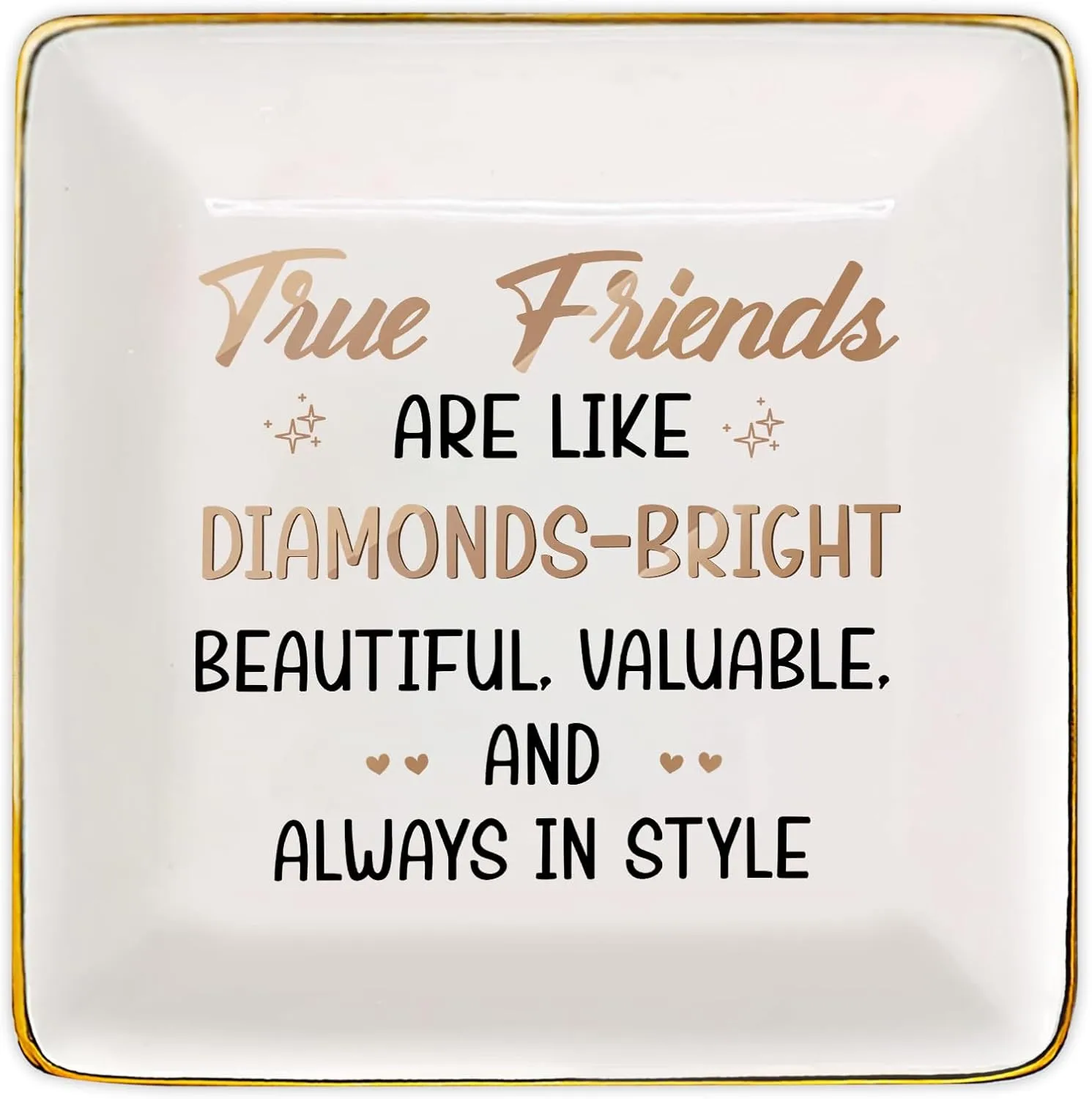 Gossby Personalized Jewelry Tray - Gifts for Women Best Friend - Custom Tray, Dish, Plate for Ring, Earring, Bracelet - Bestie Gifts for Birthday, Christmas - True Friends are Like Diamonds-Bright