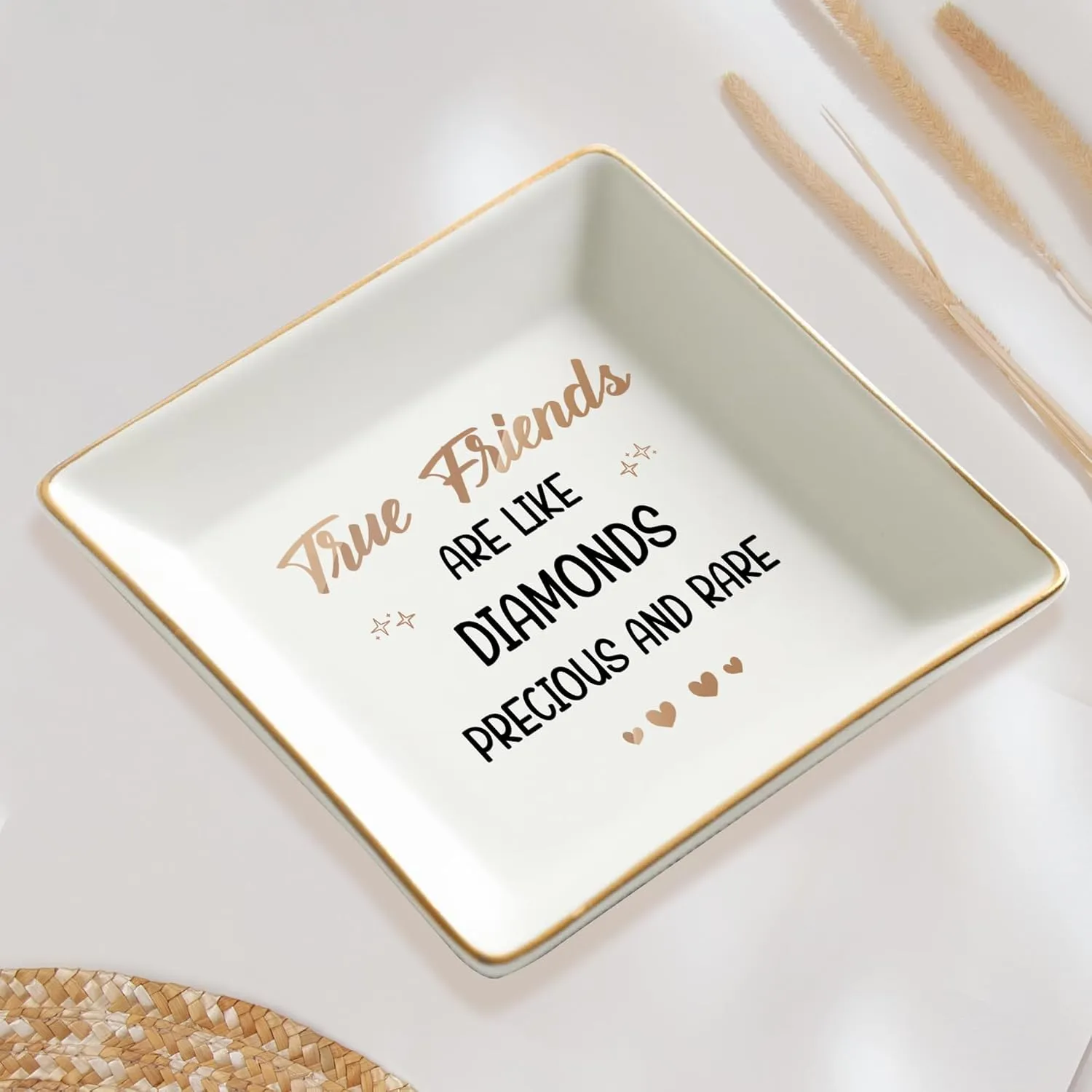Gossby Personalized Jewelry Tray - Gifts For Women Best Friend - Custom Tray, Dish, Plate For Ring, Earring, Bracelet - Bestie Gifts For Birthday, Christmas - True Friends Are Like Diamonds Precious