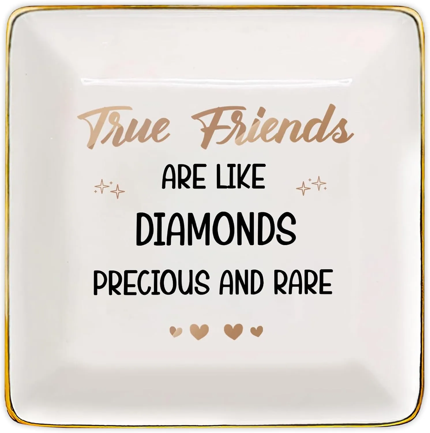 Gossby Personalized Jewelry Tray - Gifts For Women Best Friend - Custom Tray, Dish, Plate For Ring, Earring, Bracelet - Bestie Gifts For Birthday, Christmas - True Friends Are Like Diamonds Precious