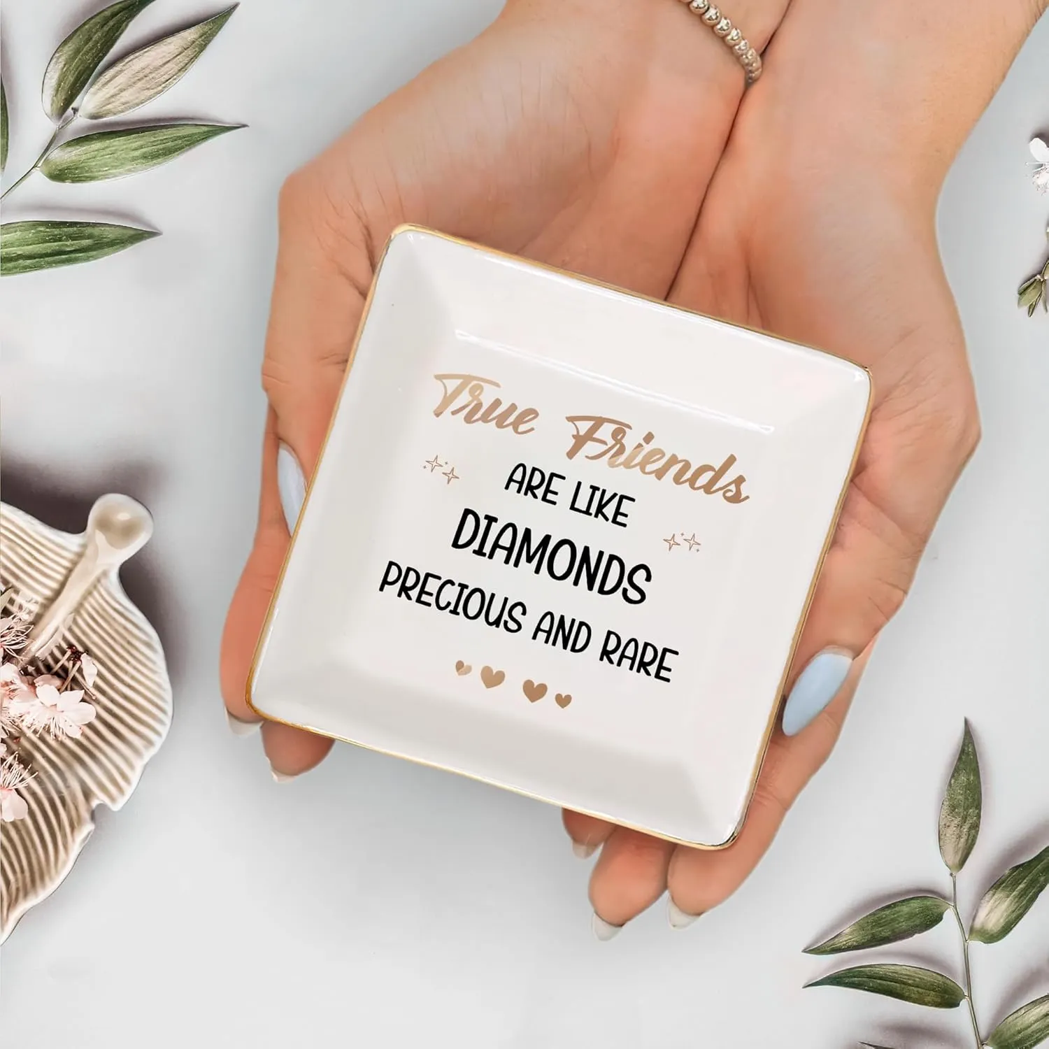Gossby Personalized Jewelry Tray - Gifts For Women Best Friend - Custom Tray, Dish, Plate For Ring, Earring, Bracelet - Bestie Gifts For Birthday, Christmas - True Friends Are Like Diamonds Precious