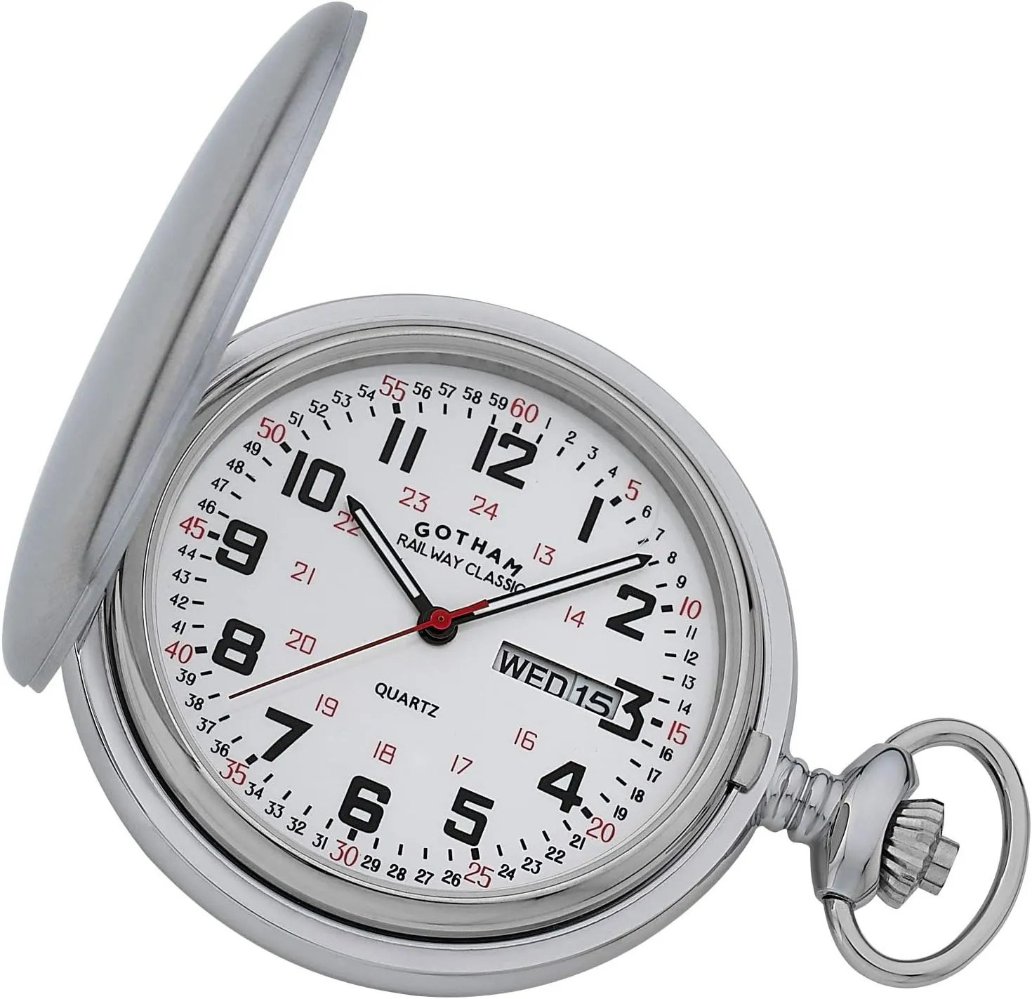 Gotham Men's Railway Classic Stainless Steel Analog Quartz Day/Date Hunter Pocket Watch # GWC14110S