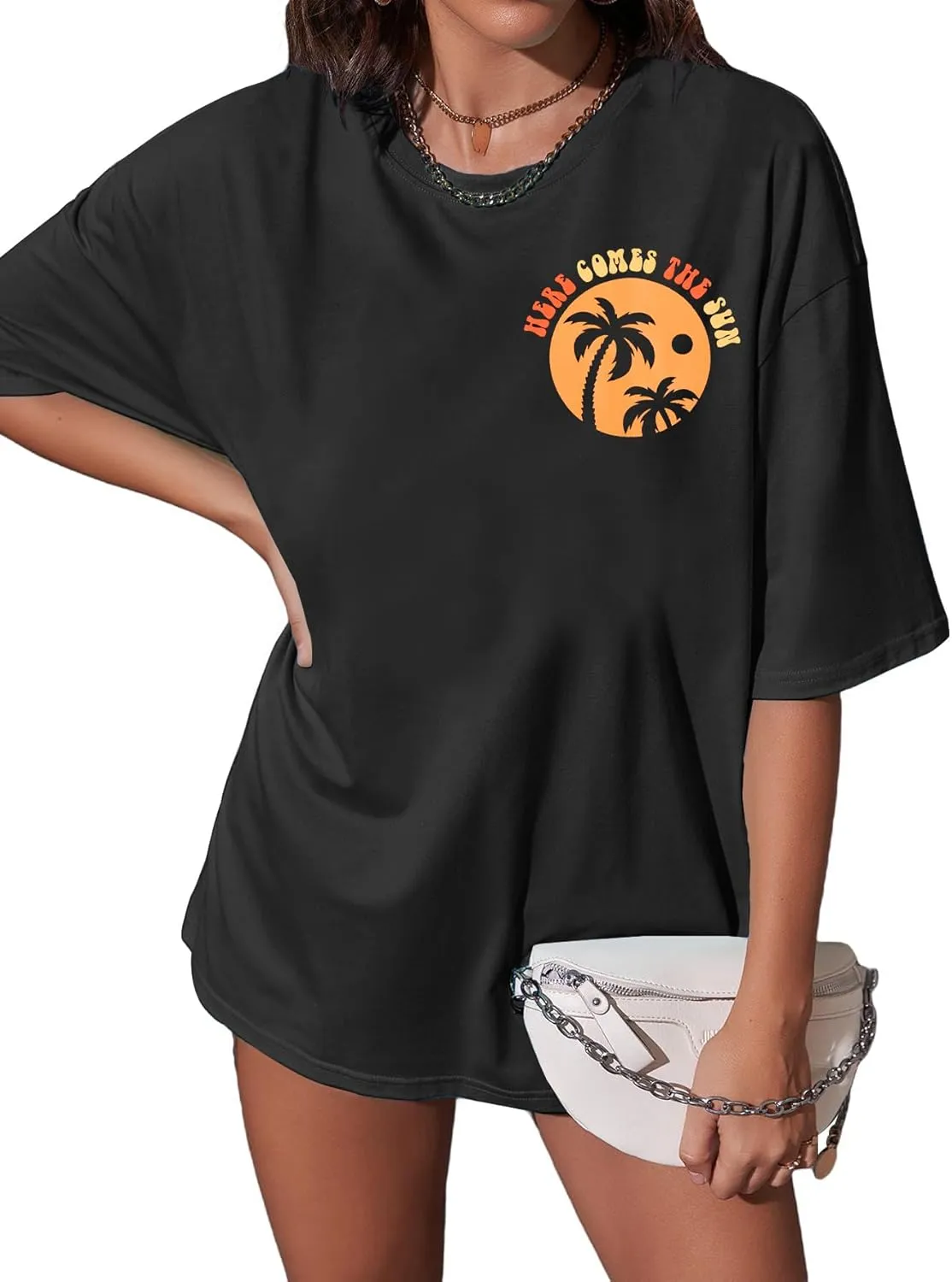 Graphic Tees Women Oversized T-Shirts: Summer Hawaiian Beach Tops Shirts Hawaii Tropical Beachy Short Sleeve Outfit