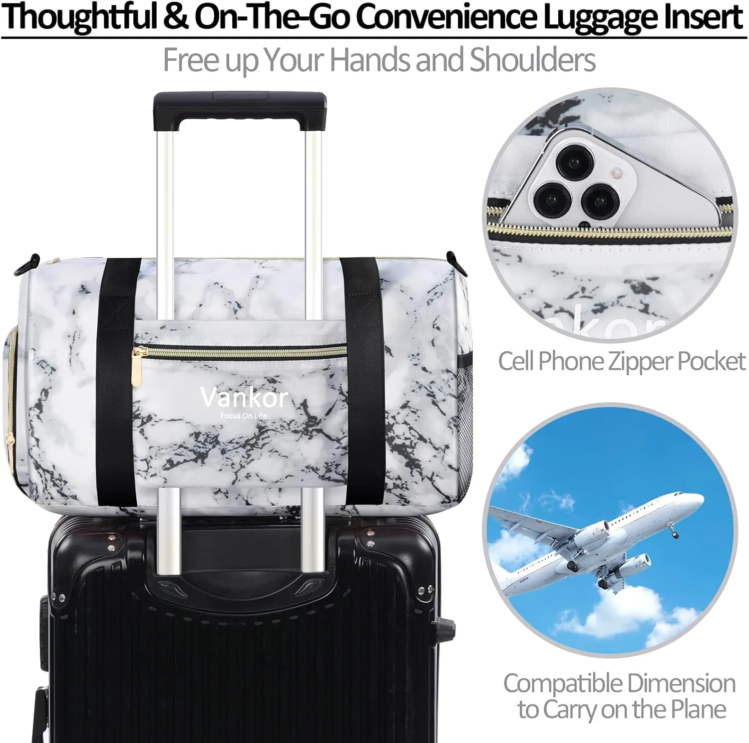 Gym Bag for Women with Shoe Compartment Waterproof, Sports Duffle Bag for Travel Duffel Weekender Carry on Beach Yoga Overnight Luggage Mommy Maternity Hospital Bag Marble 17.5 Inch