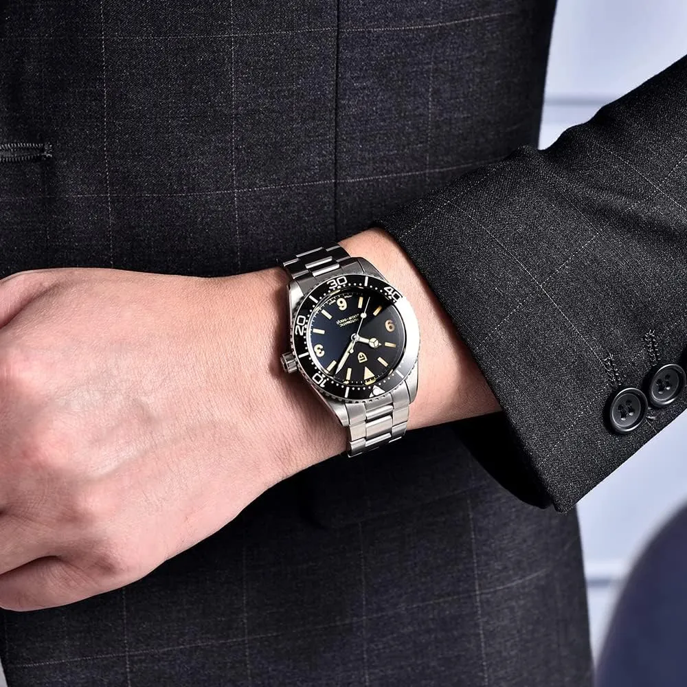 HaiQin PAGANI DESIGN Classic Men's Automatic Mechanical Watches Japanese NH35A Movement Rotatable Ceramic Bezel Waterproof Luminous Self-Winding Fashion Sports WristWatch